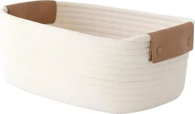 Produktbild von Aufbewahrungskorb, Aufbewahrungskorb für Badezimmer, kleine Aufbewahrungskörbe aus geflochtenem Baumwollseil für Küche (Beige, 32 x 19 x 13 cm)