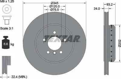 Produktbild von 2x TEXTAR Bremsscheibe 92182525 für BMW 5 Limousine (E60) 5 Touring (E61) 63 2mm