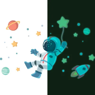 Produktbild von Leuchtsticker – Astronaut im Sternenhimmel – Fluoreszierender Wand-/Deckensticker für Kinder – 90 x 60 cm