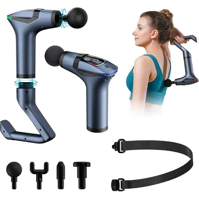 Produktbild von Verlängerter Griff Faszienpistole mit Rückengurt – Vibrationsmassagegerät, LED-Display mit Lauflicht, Tiefenmuskelentspannung, Fitness-Massagepistole