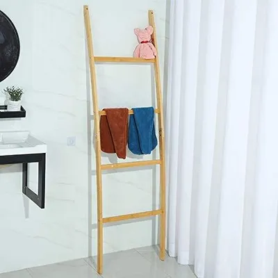 Image de Porte-serviettes en bambou avec 4 barres, idéal pour la salle de bain
