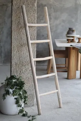 Produktbild von Teakea Dekoladder aus massivem Teakholz, 50 x 5 x 175 cm, mit weißer Ölbehandlung