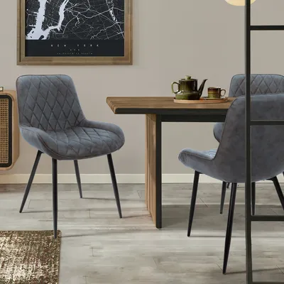 Obrázok produktu pre ML-Design  2-dielna sada jedálenských stoličiek s operadlom a podrúčkami, antracitová, sedák zPolyuretánumelej kože, čalúnená stolička s kovovými nohami