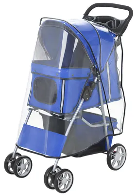 Obrázek produktu pro PawHut – skládací kočárek pro psy a kočky do 10 kg s pláštěnkou, modrý