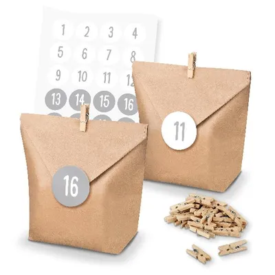 Produktbild von itenga SET Adventskalender 24x Tüten + Klammern + Zahlensticker (Z31)