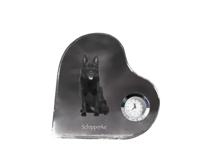 Produktbild von Schipperke - Kristalluhr mit einem Hundebild, Herzregal-Uhr, personalisierte Standuhr der Marke Art-Dog