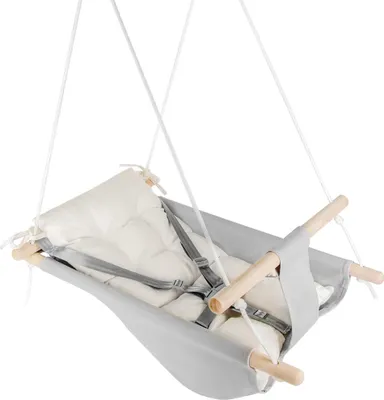 Produktbild von Babyschaukel aus Holz und Baumwolle, grau, höhenverstellbar, bis 60 kg Tragkraft