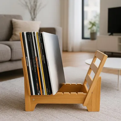 Image de Range Vinyle - Rangement Vinyles -Stockage de Vinyles en bambous