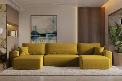 Image de Canapé d'angle avec fonction sommeil et coffre de lit, Canapé en forme de U, Canapé en forme de U CAPRI Poso Jaune