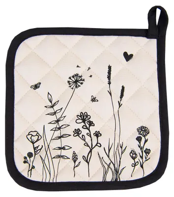Produktbild von Clayre & Eef Topflappen 20x20 cm Beige Schwarz Baumwolle Blumen