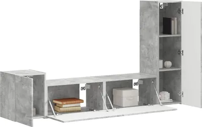 Produktbild von Stabli TV-Schrankset Wandmontiert 4 pcs - Montage erforderlich - Beton Grau Holzwerkstoff - DE542054 - TV-Schränke