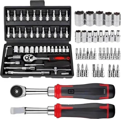 Immagine prodotto di Kit di riparazione auto con valigetta degli attrezzi, colore nero, 46 pezzi
