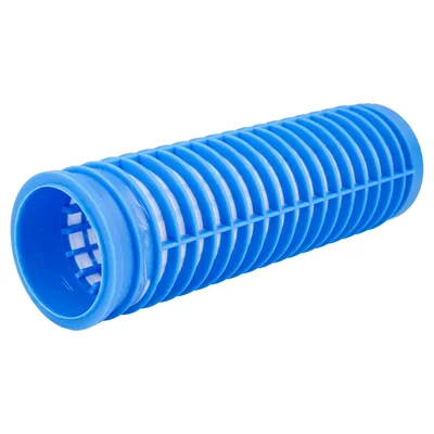 A blue filter element with white filter material inside, isolated on a white background.
