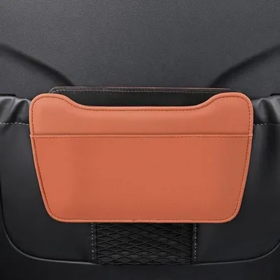 Image de Poubelle auto en cuir, couleur orange, organisateur suspendu, pliable, étanche, pour SUV, camion, camping-car