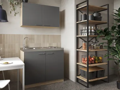 Produktbild von Küche Miniküche Singleküche Pantry Eiche Sägerau Grau Merle 100 cm Respekta