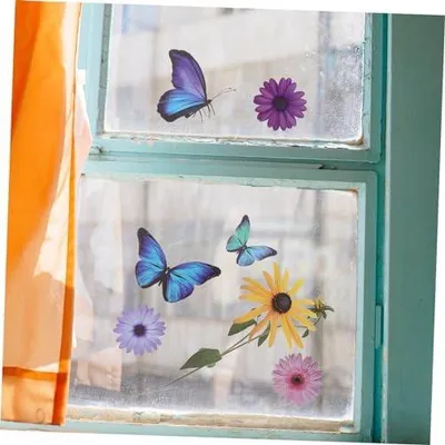 Produktbild von Blumen- und Schmetterlingsfensteraufkleber für den Frühling, dekorative statische DIY-Fensteraufkleber für Zuhause