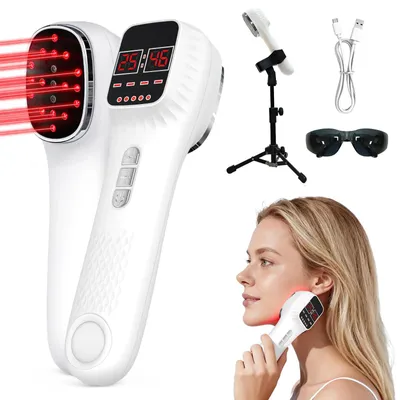 Produktbild von Tragbares Rotlicht-Therapiegerät - Handgerät LED Infrarotlampe - 19 LEDs 650/808 nm - 4 Helligkeitsstufen - USB-Betrieb - Hautstraffung - Weiß