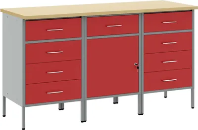 Produktbild von vidaXL Werkbank mit Schubladen 3 Stk. Rot und Grau 150 x 55 x 85 cm