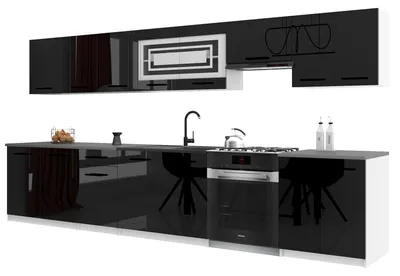 Image de Belini - Coin cuisine moderne ITALIA 3 - Meubles de cuisine 320 cm noir - Cuisine équipée avec éléments hauts, éléments bas et plans de travail
