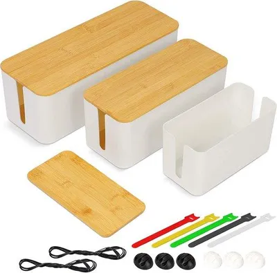Immagine prodotto di Scatola porta cavi in plastica ABS con coperchio in legno, 3 misure