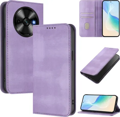 Produktbild von Handyhülle für Oukitel C59 / C59 Pro, Vintage Leder RFID Schutz Kartenfach Standfunktion Magnetische Klapphülle Violett
