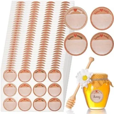 Produktbild von PolkaHome® 360 runde Marmeladenetiketten, selbstklebend, Ø 38 mm, aus Kraftpapier, braun