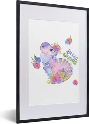 Produktbild von MuchoWow® Gerahmtes Poster Dinosaurier - Kinderzimmer - Zitate - Mädchen - Kinder - Rosa - Mädchen 40x60 cm - Poster mit Schwarzem Bilderrahmen Wandposter Rahmen Foto Bilder - Poster in Rahmen