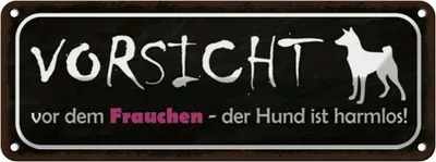 Produktbild von vianmo Blechschild 10x27 cm Vorsicht Frauchen Hund harmlos Tier Haustier