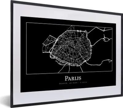 Produktbild von MuchoWow® Gerahmtes Poster Paris - Karte - Stadtplan 40x30 cm - Poster mit Schwarzem Bilderrahmen Wandposter Rahmen Foto Bilder - Bilderrahmen - Poster im Rahmen