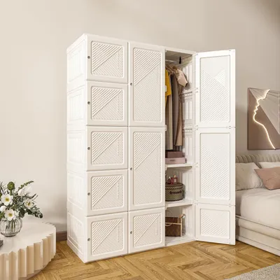 Image de Armoire pliante de 104x170x50 cm, avec barre de suspension et portes magnétiques