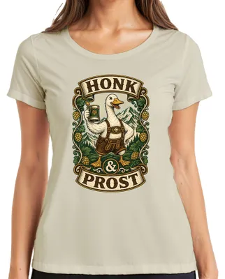 Productafbeelding van Honk & Prost: Lederhosen, , bier, Beieren, Dirndl, Wiesn, dames T-shirt, naturel, maat S
