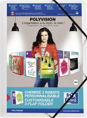 Produktbild von Oxford - Elasto-Ordner Polyvision A4 mit Einstecktasche 3 Klappen PP transparent | 12 Stück