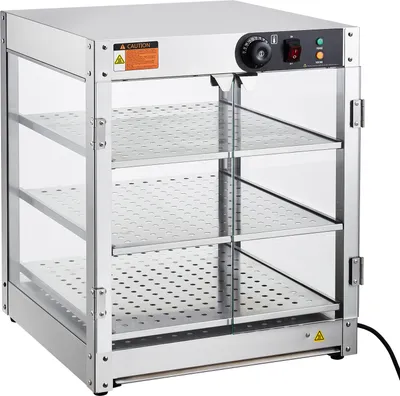 Image de SucceBuy Chauffe-plats commercial à 3 étages, 800 W Chauffe-plats avec lumière pour augmenter la présentation des plats, 30 ℃ ~ 85 ℃ réglage de la température, 90 l