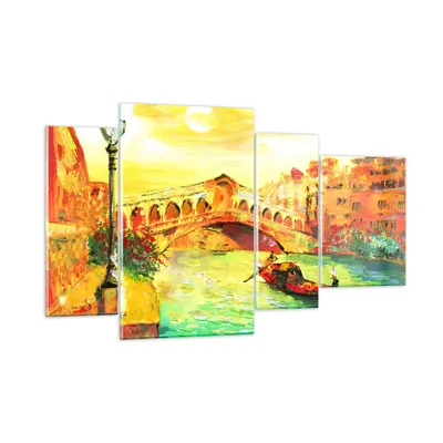 Produktbild von Bilder auf glas - Venedig Gondel - 120x70cm - Glasbilder - Wandbilder - Kunstdruck - zum Aufhängen bereit - Wanddekoration aus Glas - Glas Bilder - Wandbild auf Glas - 4 Teile - GDL120x70-3841