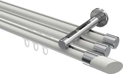 Produktbild von Interdeco Innenlaufstange / Gardinenstange mit Innenlauf Weiß / Chrom, Typ Siteno Verano (Schräge Bicolor), 20 mm Ø 3-läufig, 240 cm