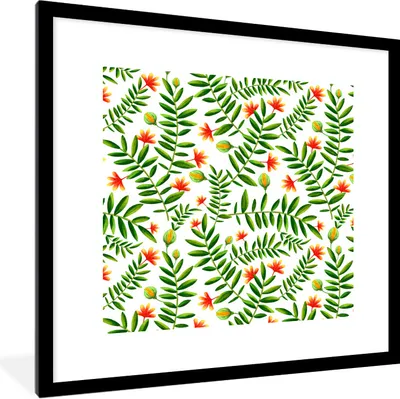 Produktbild von MuchoWow® Gerahmtes Poster Blumen - Dschungel - Design 40x40 cm - Poster mit Schwarzem Bilderrahmen Wandposter Rahmen Foto Bilder - Poster - Plakat im Rahmen
