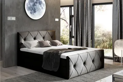 Produktbild von Kontinentales Bett 160x200 CARMEN LUX – schwarz + Gratis-Topper