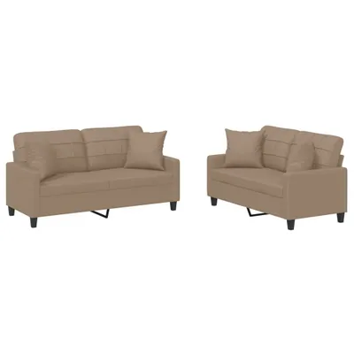 Produktbild von 2-tlg. Sofagarnitur mit Kissen Cappuccino-Braun Kunstleder