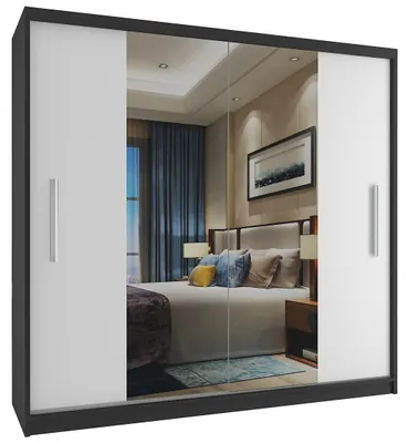 Obrázek produktu pro Šatní skříň se zrcadlem GARCIA 200x218 cm ČERNÁ/BÍLÁ