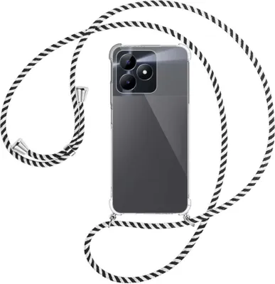 Produktbild von Handykette Backcover-Schutzhülle mit Band (Metall silberfarben) für Realme C51 (6.74'') - schwarz/weiß gestreift