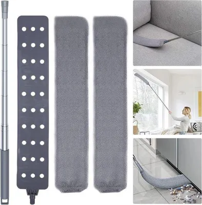Produktbild von 3-teiliger Ausziehbarer Staubmopp – Flach-Staubmopp – Mikrofaser-Staubwischer – Teleskopstiel – Für Bereiche unter Möbeln, Sofas und Geräten – Grau