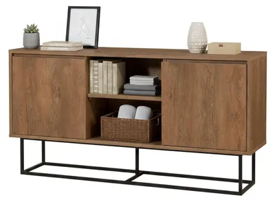 Produktbild von Kommode Deulofe, Wohnzimmerbuffet, Wohnzimmer-Sideboard, Moderne Küchen-Speisekammer, 140x36h72 cm, Walnuss und Schwarz