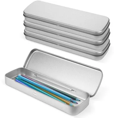 Image de Étui à crayons métallique Unyqoos® avec couvercle, boîte de rangement de 20 x 6,5 x 2,2 cm – en métal robuste, idéal pour l'école et le bureau