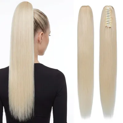 Zdjęcie produktu dla Pasemka do włosów z naturalnych włosów, z klipsami, 35 cm, 105 g, platynowy blond, proste