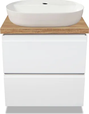 Immagine prodotto di VBChome Mobile da bagno 60 cm Bianco Lavabo da appoggio con foro rubinetto 60x40 cm Lavabo da appoggio con mobile sottolavabo 2 cassetti Mobile da bagno