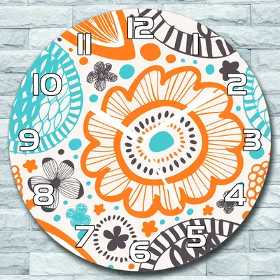 Produktbild von Wanduhr aus Glas Rund fi 30 Pastellfarben Blumen Quarz Deko Schlafzimmer Büro