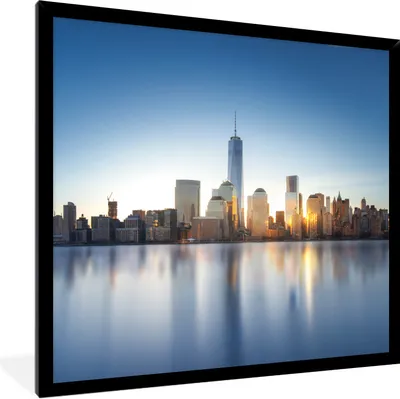 Produktbild von MuchoWow® Gerahmtes Poster New York - Skyline - Wasser 40x40 cm - Poster mit Schwarzem Bilderrahmen Wandposter Rahmen Foto Bilder - Mit Rahmen - Wanddekoration Schlafzimmer