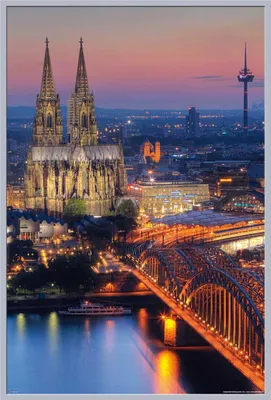 Immagine prodotto di Città tedesche - Poster - Cattedrale di Colonia - Notte + cornice a incastro, Shinsuke® Maxi in plastica argento, lastra in acrilico
