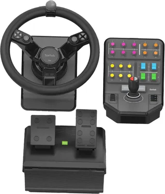 Produktbild von Logitech G Saitek Farm Sim Controller, Farming Simulator Bundle bestehend aus Lenkrad, Steuerkonsole, Gas- und Bremspedal, 900° Lenkbereich, 38+ Tasten, USB-Anschluss, PC/Mac - Schwarz