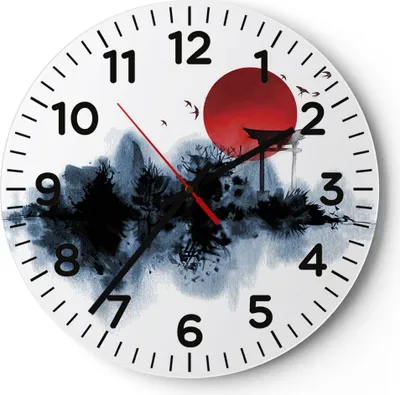 Produktbild von Wanduhr - Rund - Glasuhr - Rot Sonne Tor - 30x30cm - Schleichendes Uhrwerk - Lautlos - zum Aufhängen bereit - Dekoration Modern - Wanddekoration aus Glas - C4AR30x30-4666